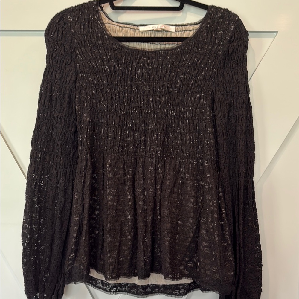Gray Smocked Blouse with Full Sleeves